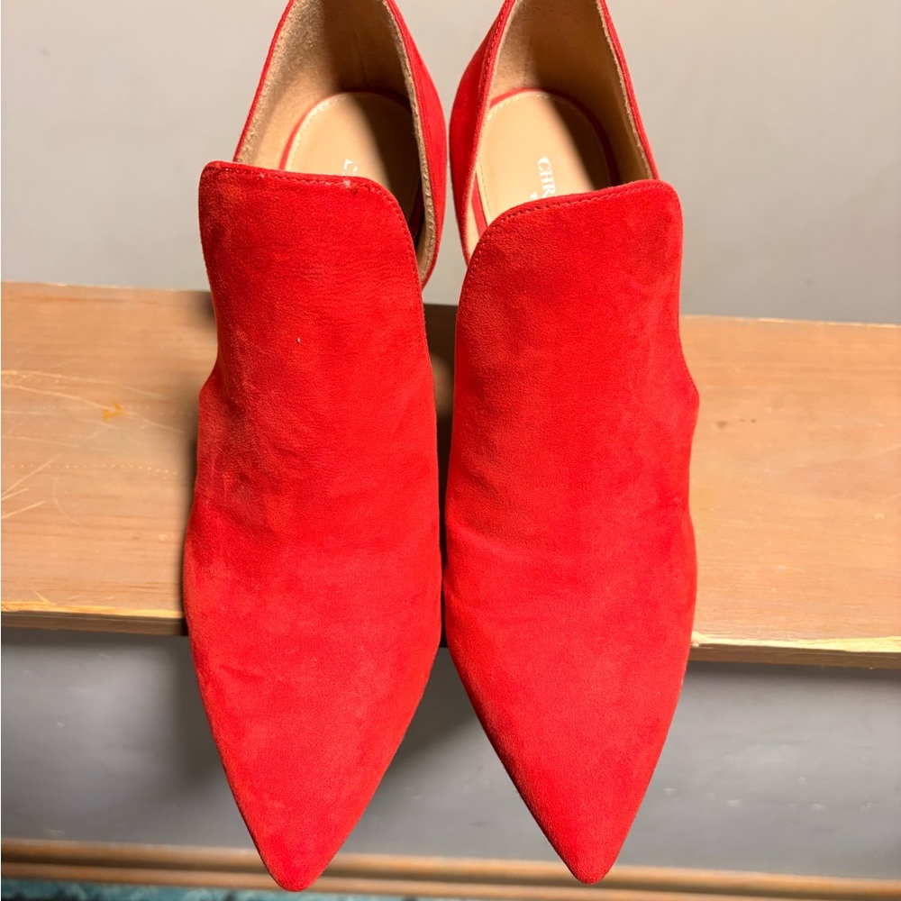 Christian Siriano Red Suede D'Orsay Pointed-Toe Stiletto Pumps - Picture 3 of 4